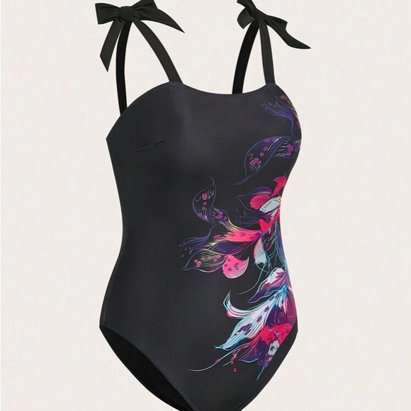 🆕 Black Floral Swimsuit with adjustable shoulder ties!!! Brand NEW!!! - Picture 2 of 6